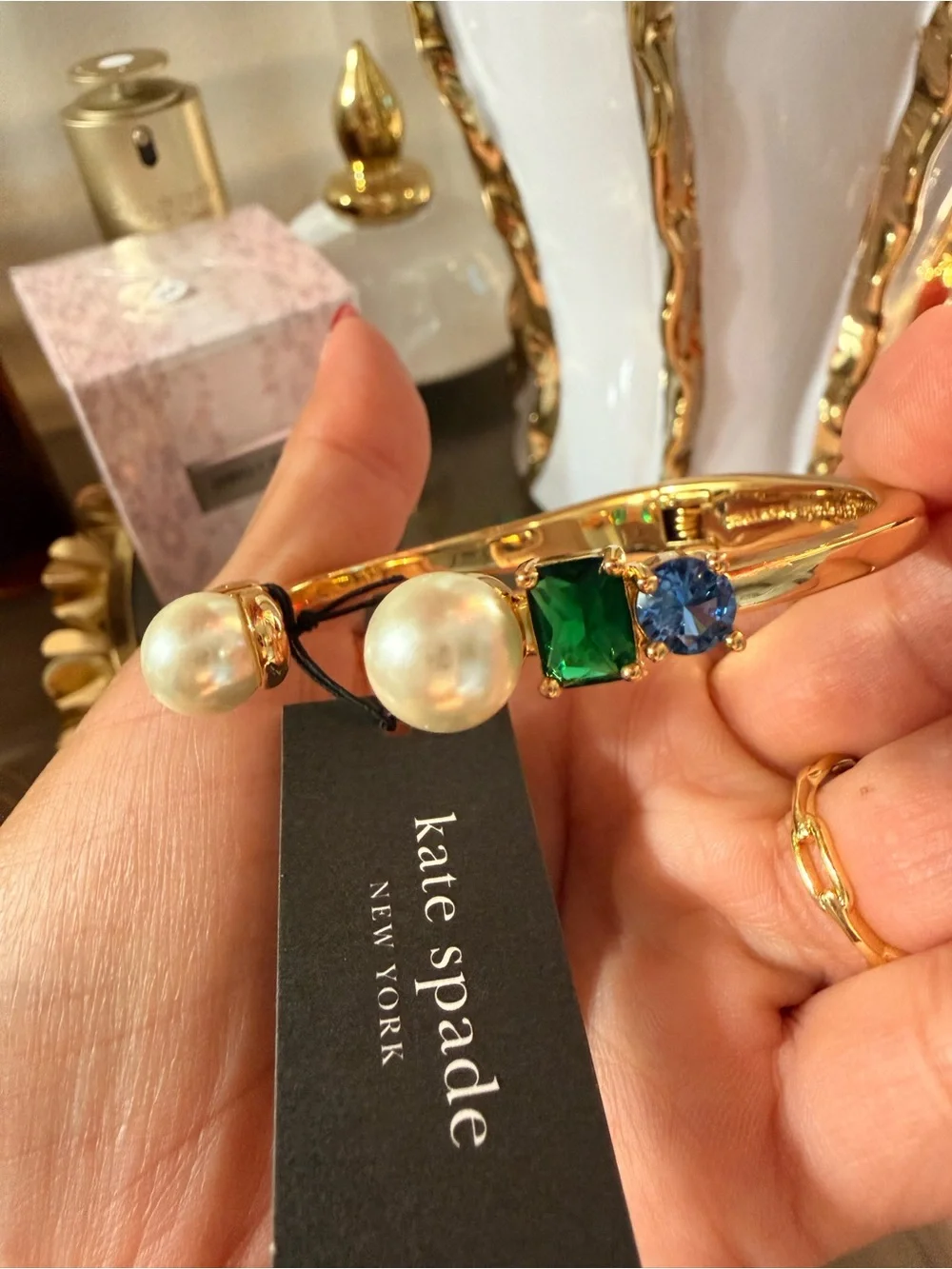 kate spade Gold-Tone Cuff with Pearl, Green and Blue Stones - Picture 4 of 5